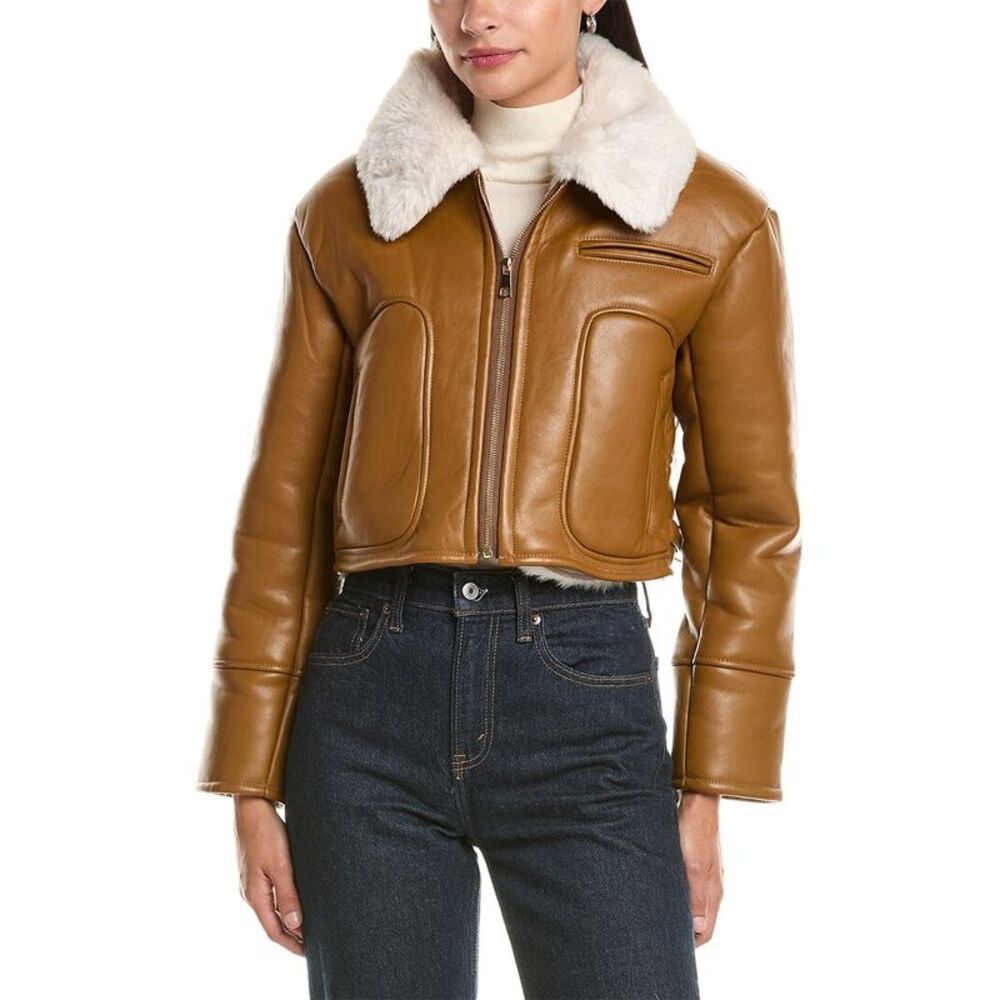 La Fiorentina Womens Cropped Faux Fur Jacket, Brown
